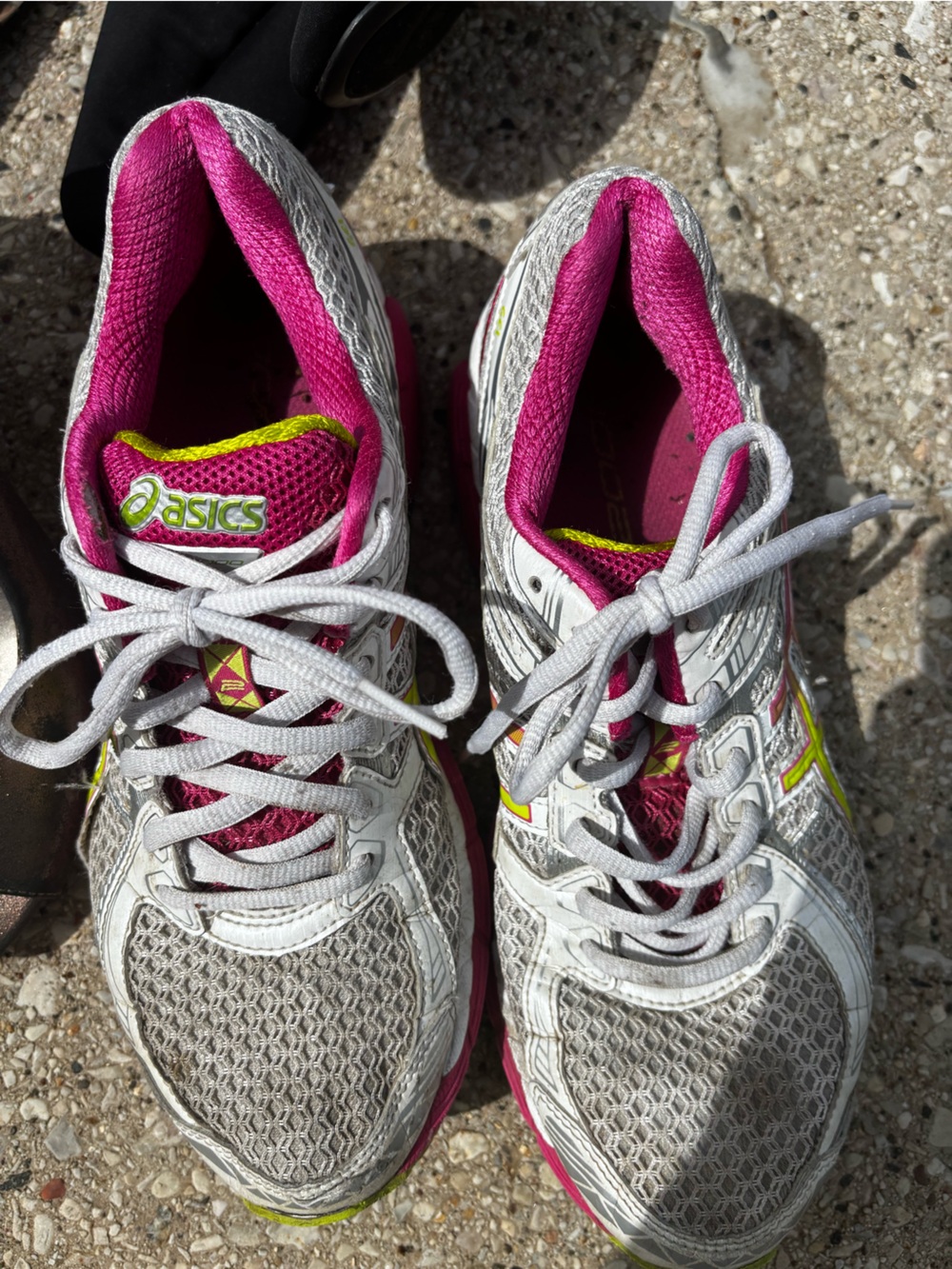 Asics Women's White and Pink Running Sneakers with Yellow Accents